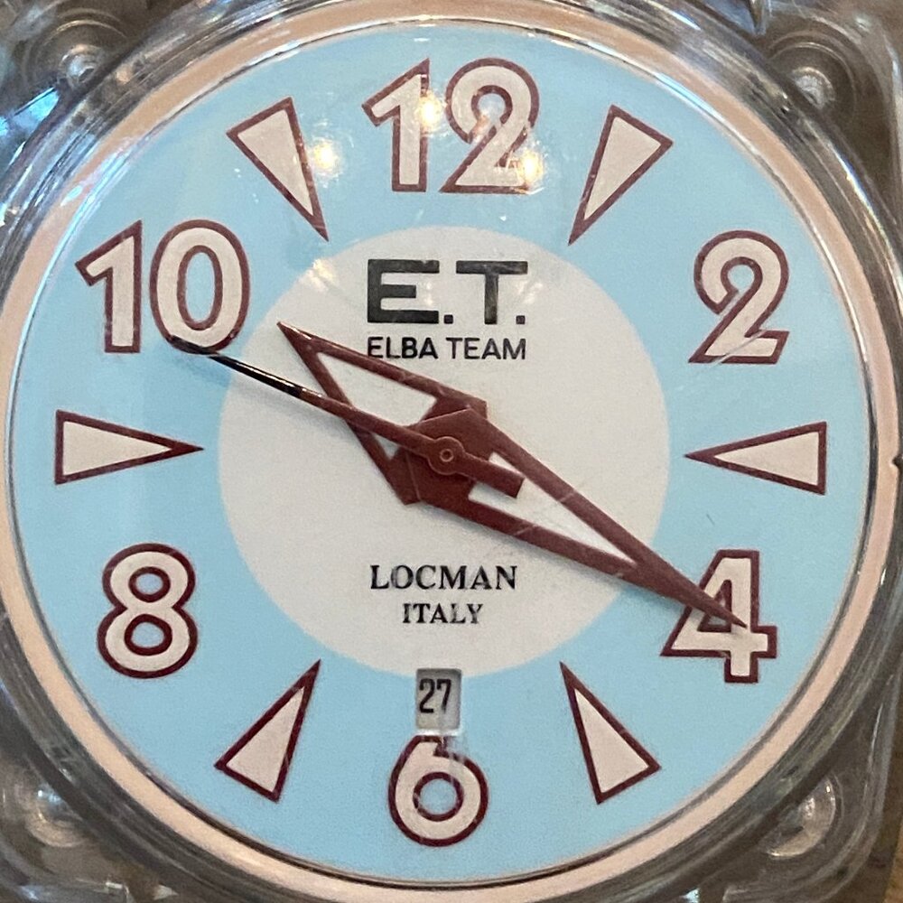 LOCMAN ELBA TEAM QUARTZ CLEAR WATCH SKY BLUE FACE NUDE SILICONE BAND DATE ITALY
